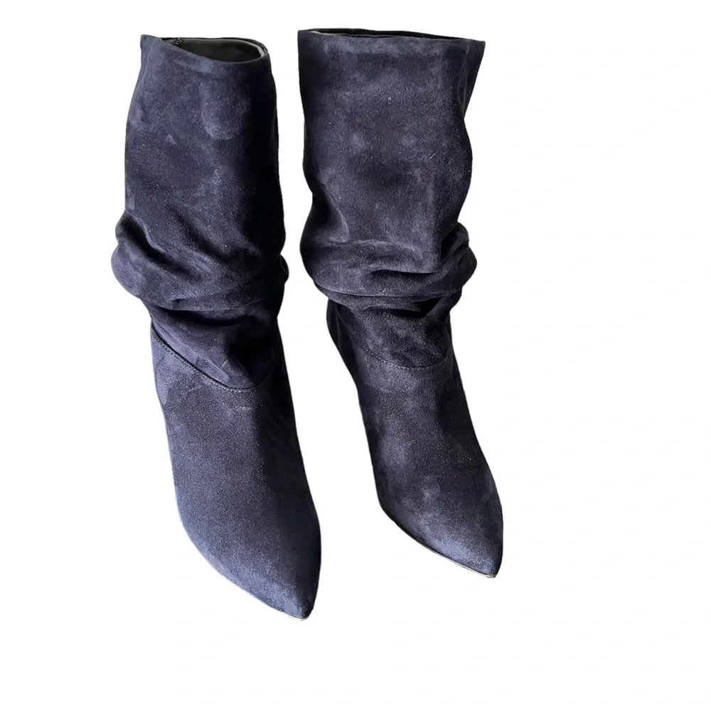 Andrea Carrano RICCIA NAVY SUEDE Mid-Calf Bootie Women’s Size 7.5 - Picture 3 of 12
